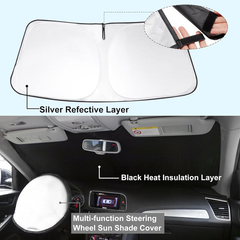 TINGLU Sun Shade for Ford Maverick Hybrid XL XLT Lariat Truck 2022-2026 Accessories Windshield Sun Shade Window Shade UV Rays Protection Sun Visor Cover with Steering Wheel Sunshade Storage Bag - Image 2
